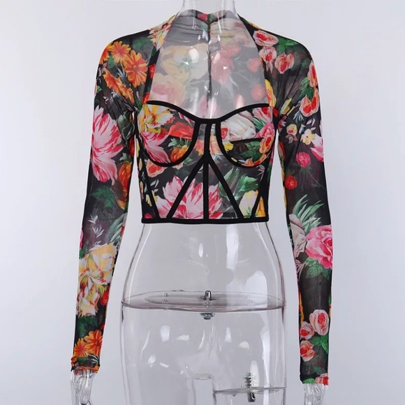 SOLD OUT Floral Mesh Bustier Crop Top - Picture 4 of 16